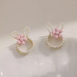 Stud Earrings Women Sweet Rabbit Flower Girl Zircon Pearl Small Ear Studs Cartoon Lovely Jewellery Gift