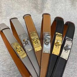 Belts Narrow leather belt for woman designer luxury belt 18mm width thin ladies street trendy cintura comfortable brown gray leather lady belt designer YD013 240226