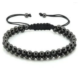 Charm Bracelets 2024 Est Design Cuff Double Bracelet 5mm Gun Black Brass Ball Beads Braiding Macrame For Men And Women