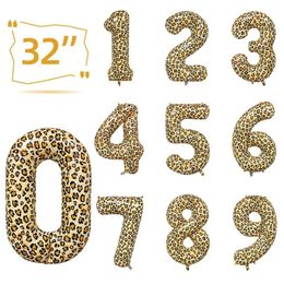 Leopard Number 0-9 Balloons Decor 32 Inch Cheetah Theme Large Print Foil Mylar Helium Balloon Birthday Party Decorations