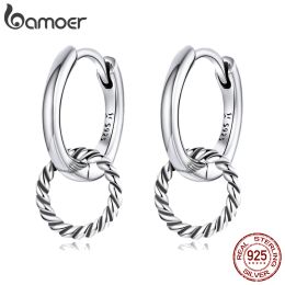 Earrings Bamoer 925 Sterling Silver Vintage Double Circle Ear Buckles Interweave Twist Round Earrings for Women Fine Jewelry Gift SCE1199