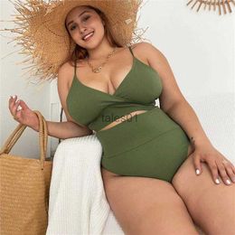 Women's Swimwear Swimwear High Waist Solid Colour Plus Size Big Breast Strappy Sexy Bather Swimming 240226
