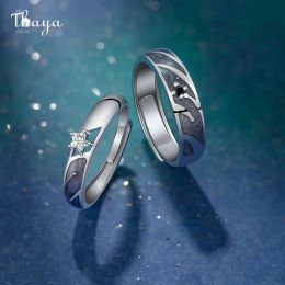 Rings Thaya 925 Silver Sky Starry Couple Ring For Lovers Adjustable Open Design Enamel Valentine Gift For Women men Fine Jewelry