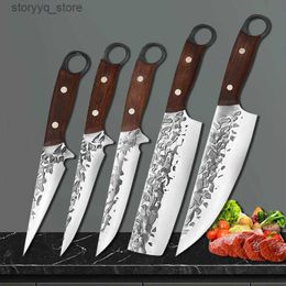 Kitchen Knives Handmade Kitchen Knives Forged Meat Cleaver Butcher Boning Knife Chef Knife Fish Vegetable Barbecue Cutting Tool Q240226