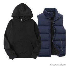 Men's Hoodies Sweatshirts Custom Mens Hoodies and Vest 2 Pieces Set Autumn Winter Sweatshirts Streetwear Zipper Stand Collar Sleeveless Jacket