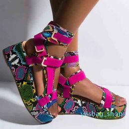 Women's flat sandals, multicolor snake Gladiator shoes, summer,