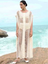 Women's Swimwear Beach Cover Ups Crochet Dresses Hollow Out Knitted Kaftans Robe Elegant Maxi Holiday Bathing Suits Beachwear