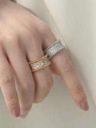 Band Rings 18K Gold AAA Zircon Solid Ring for Womens Jewelry Punk T Show Designer Club Cocktail Party Japanese and Korean Fashion J240226