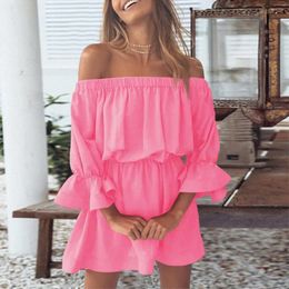 Casual Dresses Party Dress Flare Sleeves Beach Solid Colour Strapless Mini