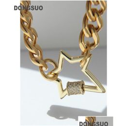 Chokers Chain Necklace Choker Star Lock Pendant Necklaces For Women Jewelry 18K Gold Vacuum Plated Stainless Steel Metal High Qualit Dhulj