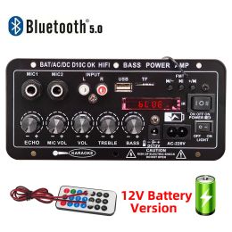 Speakers 220V 12V Digital Bluetooth Amplifier Board Subwoofer Dual Microphone Karaoke Amp Speaker Home Theatre DIY Rechargable Version