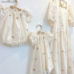Family Matching Outfits Family Matching Clothes Summer Girl Dress Puff Sleeve Woman Dress Embroidered Flower Toddler Girl Clothes Mother Daughter Look