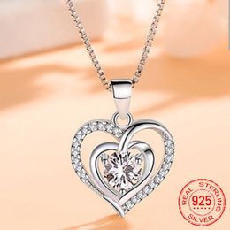 Original Solid 925 Silver Chain Choker Necklace Luxury Crystal CZ Love Heart Pendant Necklaces Women Party Jewellery Gifts303x