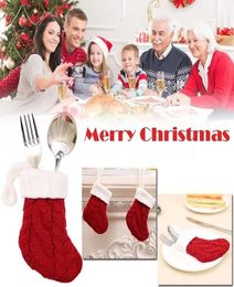 Mini Christmas Knit Sock Decorations For Cutlery Knife And Fork Stocking Bag Cover Pocket Xmas Candy Pouch Gifts Bag9892880