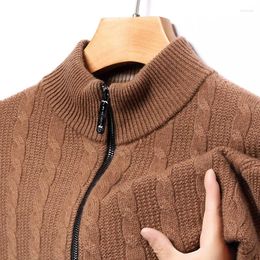 Men's Sweaters Real Sheep Wool Cardigan Fashion Twisted Zipper Sweater Coat Male Cashmere Knit Jacket Long Sleeved