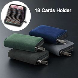 Frosted Leather Multi-Card Slot Cards Holders Wallets High-End Women Men Business Credit Id Card Organiser Zipper Coin Pouch