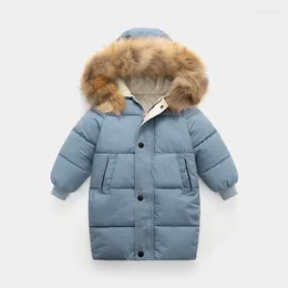 Down Coat Fur Collar Children's Cotton Coats For 3-10year Hooded Thicken Kids Long Jackets Casual Boys Girls Autumn Winter