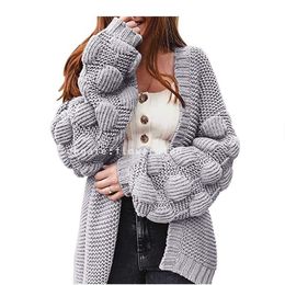 Suéter feminino manga lanterna plus size, jaqueta feminina outono inverno 2024 novo cardigã solto de fio grosso