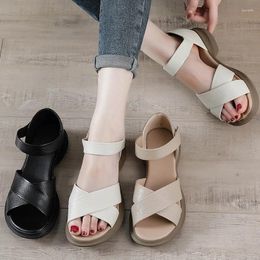 Sandals 35-41 Summer Low Heel Shoes Open Toe Flats Women Casual Wide Foot