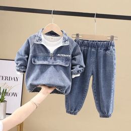 Boys Denim Clothing Spring and Autumn 2024 Coat Jacket Pants 2 Pieces Baby Jeans Childrens Set 240225