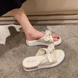 Slippers Fairy Style Sandals And Women 2024 Summer Korean Round Head Open Toe Bow Wedge Heel Thick Bottom Beach Shoes