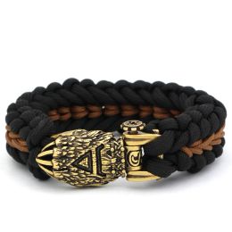 Bangles Nordic Viking bear paw odin rune paracord bracelet stainless steel with valknut gift bag