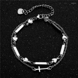 Link Bracelets Fashion Korean Dripping Oil Geometric Double Layer Jesus Christmas Gift Cross Bracelet Women