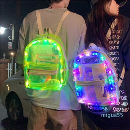 Backpack Style Pvc Waterproof Transparent School Bag Fashion With Light Backpacks High Quality Large Capacity Solid Clear238Y