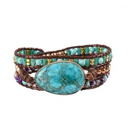 2021 tennis Boho Semi Precious Stone Antique Handmade Wax Cord Wrap Bracelet Multi Layered Vintage Beads Bracelets Drop 1245R