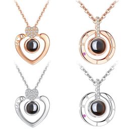 New Rose Gold Silver I love you 100 Lanugage Necklace Love Memory Projection Heart Necklace Birthday Gift Drop 228O