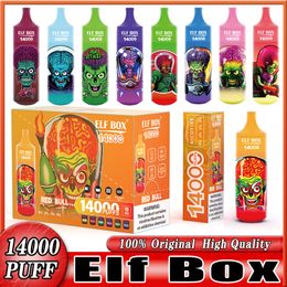 Original Elf box 14000 Puff Disposable E Cigarettes 14k Mesh Coil 25ml Pod Battery Rechargeable Cigs Puff 14K 0% 2% 3% 5% Vape Pen 10 Flavours ship one day