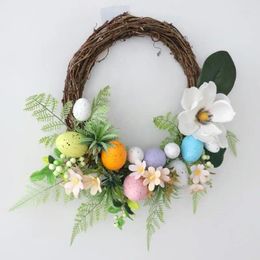 Decorative Flowers Easter Wreaths For Front Door Garland With Colourful Eggs Garden Wreath Home Doorway Windows