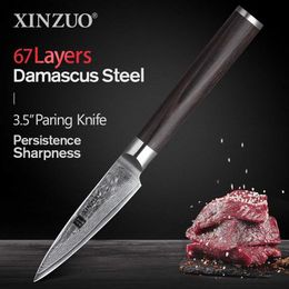 Kitchen Knives XINZUO 3.5 Paring Knife Chinese Kitchen Knife 67 Layer Damascus Knives Paring Universal Table Knife Cutlery Pakwood Handle Q240226