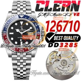 Clean V2 GMT II 126710 DD3285 Automatic Mens Watch CF Pepsi Red Blue Ceramic Bezel Black Dial 904L SS JubileeSteel Bracelet Super Edition Trustytime001 Wristwatch