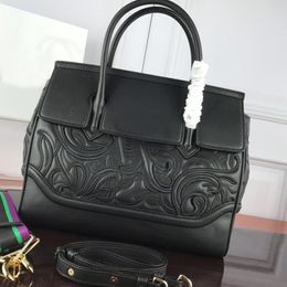 High Quality Black Genuine Real Leather Handbag Women Large Tote Bags Lady Embroidery Hand Bag Crossbody Big Shopper Bag Crossbody295g
