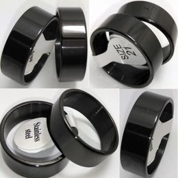 Bulk lot 100pcs Polished Black Plain Stainless Steel Rings 8mm Men's Fashion Jewelry Classic finger ring186P