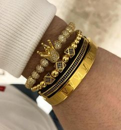 Royal King Crown Entertainment 4PCS Set Rhinestone 18kt Gold BraceletSilver Charm Bracelets Men Luxury CZ Imperial Gifts Jewellery 4853015