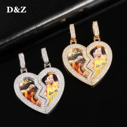 Necklaces D&Z New 1 Pair Heart Shaped Custom Made Photo Solid Back Pendant Necklace With Cubic Zircon Men Women Memorial Jewellery