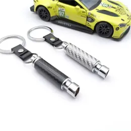 Keychains High Quality Car Exhaust Pipe Shape Carbon Fibre Alloy Metal Keychain Pendant Modification Parts JDM Plating Key Rings