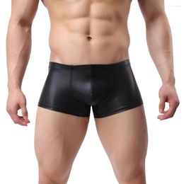 Underpants 2024 Men's Sexy Fun Boxer Shorts Male Patent Leather With Ring Underwear Slim Fit Boxers