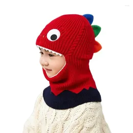 Berets Doit 1 To 6 Years Old Boy Girl Beanie Protect Neck Cartoon Dinosaur Windproof Winter Child Knit Hat Kids Girl's Earflap Caps