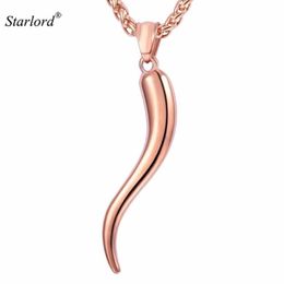 Italian Horn Pendant Necklace Gold Stainless Steel Rose Gold Blue Cornicello Cornetto Amulet Italian Jewelry GP2407M312h