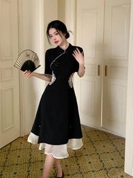 Ethnic Clothing 2024 Chinese Improved Hanfu Cheongsam Dress Women A Line Qipao Fashion Style Short Sleeve Casual Daily Lady
