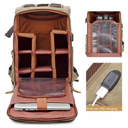 Backpack M450 Batik Photography Retro Waterproof Canvas Backpack USB Port 15.6inch Laptop Men Camera Bag Carry Case For Canon Nikon DSLR