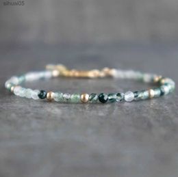 Beaded Moss Agate Bracelet Handmade Beaded Crystal Bracelets for Women Green Moss Agate Jewellery YQ240226