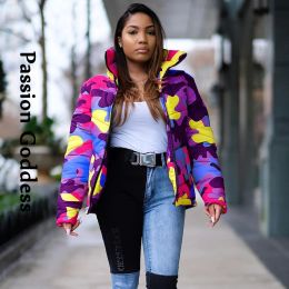 Parkas Winter Fashion Women Camouflage Puffer Jacket Cool Warm Zipper Bubble Coats Stand Collar Parkas Down Camo Jacket Outcoat 3XL 4XL