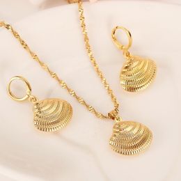 Africa 14K Yellow Fine Solid Gold GF cute shell Necklace earrings Trendy women Men Jewellery Charm Pendant Chain Animal Lucky Jewelr317C