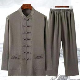 Men's Tracksuits Men Chinese Traditional Set Man Autumn Buckle Shirt Oriental Retro Top Pants Tai Chi Breathable Uniforms Hanfu Sets