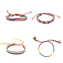 Bracelets 50 Pieces LGBT Rainbow Rope Bracelets For Couple Gay Women Men Handmade Woven Braided String Friendship Lover Pride Wristband