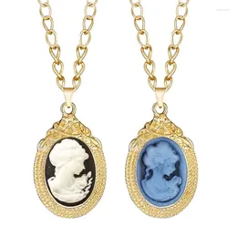 Pendant Necklaces Delicate 6 Colours Lady Queen Cameo Necklace For Women Gold Colour Pink Blue Grey Fashion Leaf Flower